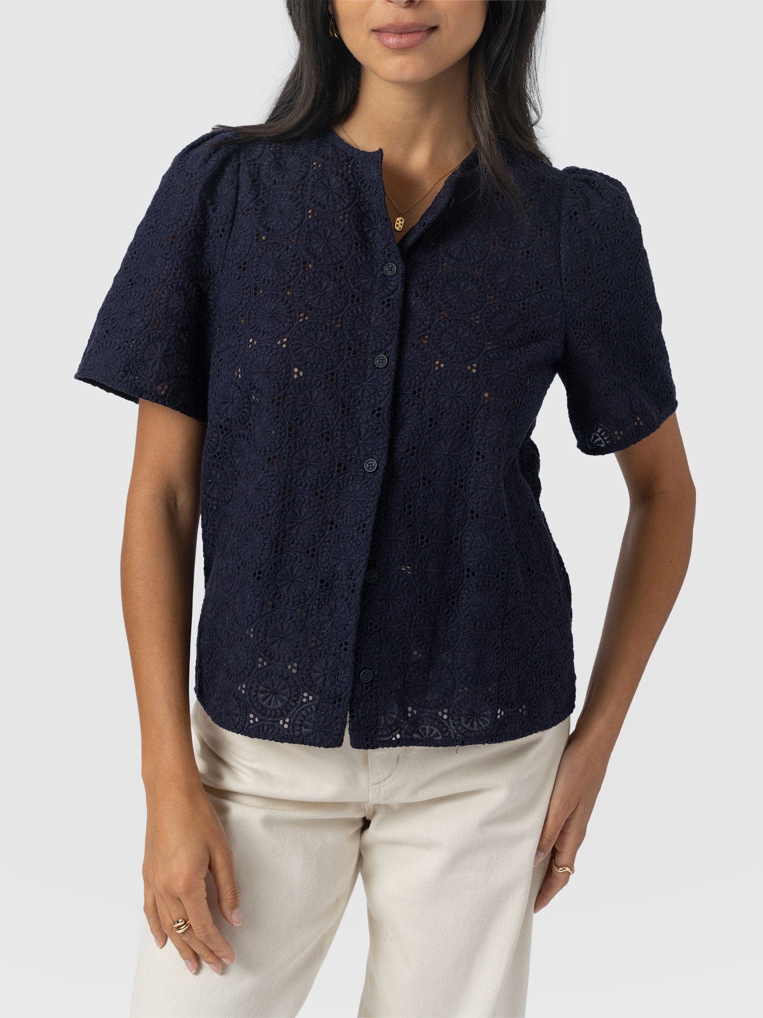 Tabitha Short Sleeve Blouse - Navy - Women's Blouses | Saint + Sofia® USA